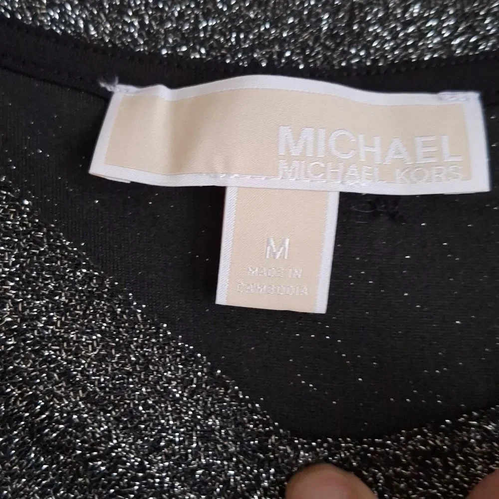 Michael Kors Shimmery Silver Cold Shoulder Sweater Sz M